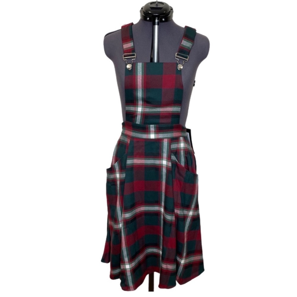 ModCloth Collectif Kayden Festive Check Dungaree Dress NWT